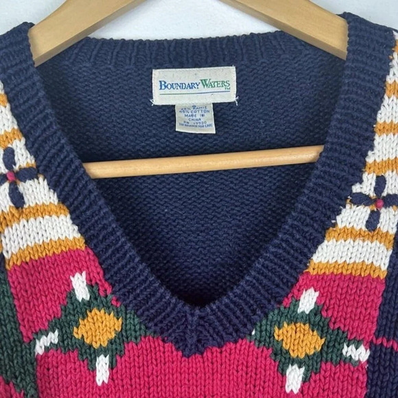 Vintage Boundary Waters Floral V neck Summer Sweater Sz S Cottage Core Grandma - Picture 3 of 7